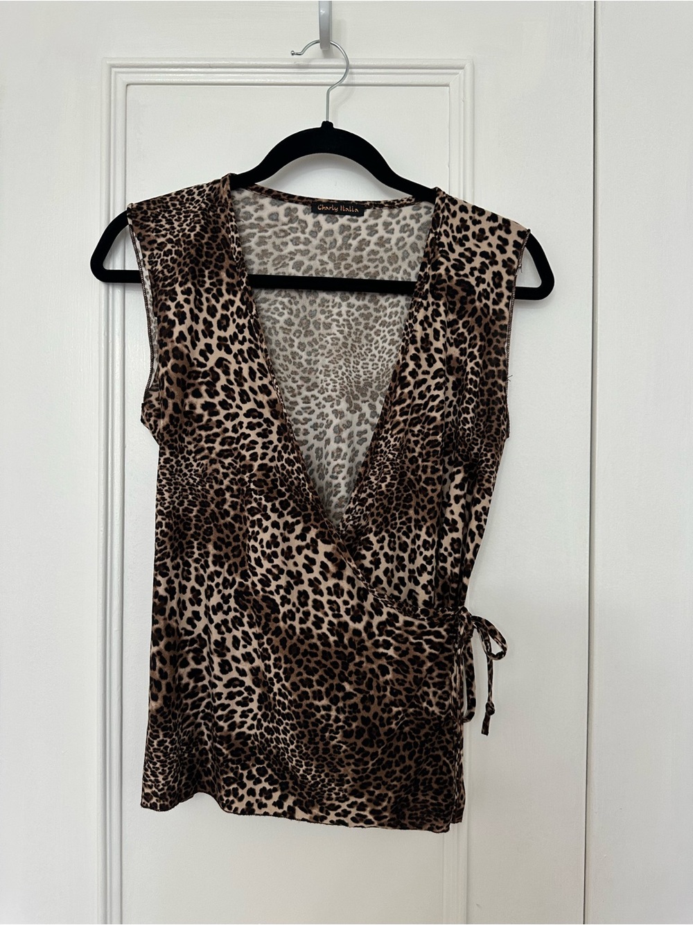Wrap Leopard Print Sleeveless Top - Brown